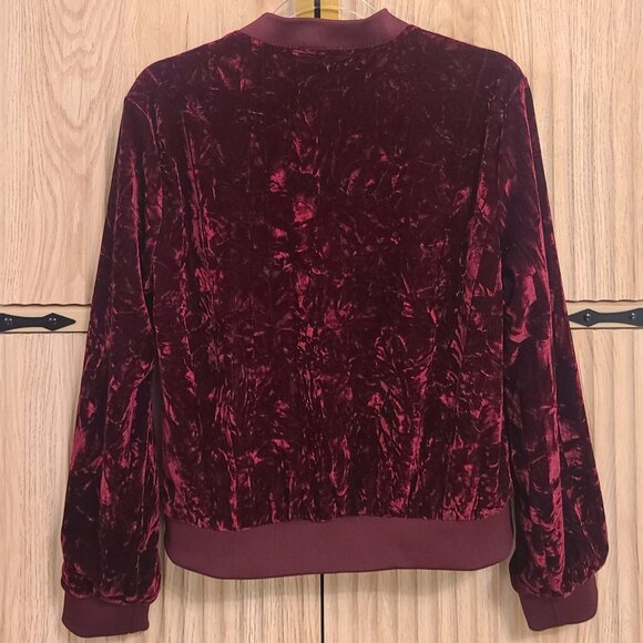Kensie Jeans Crushed Burgundy Velvet Bomber Jacket - Women's Size Medium - Picture 8 of 15
